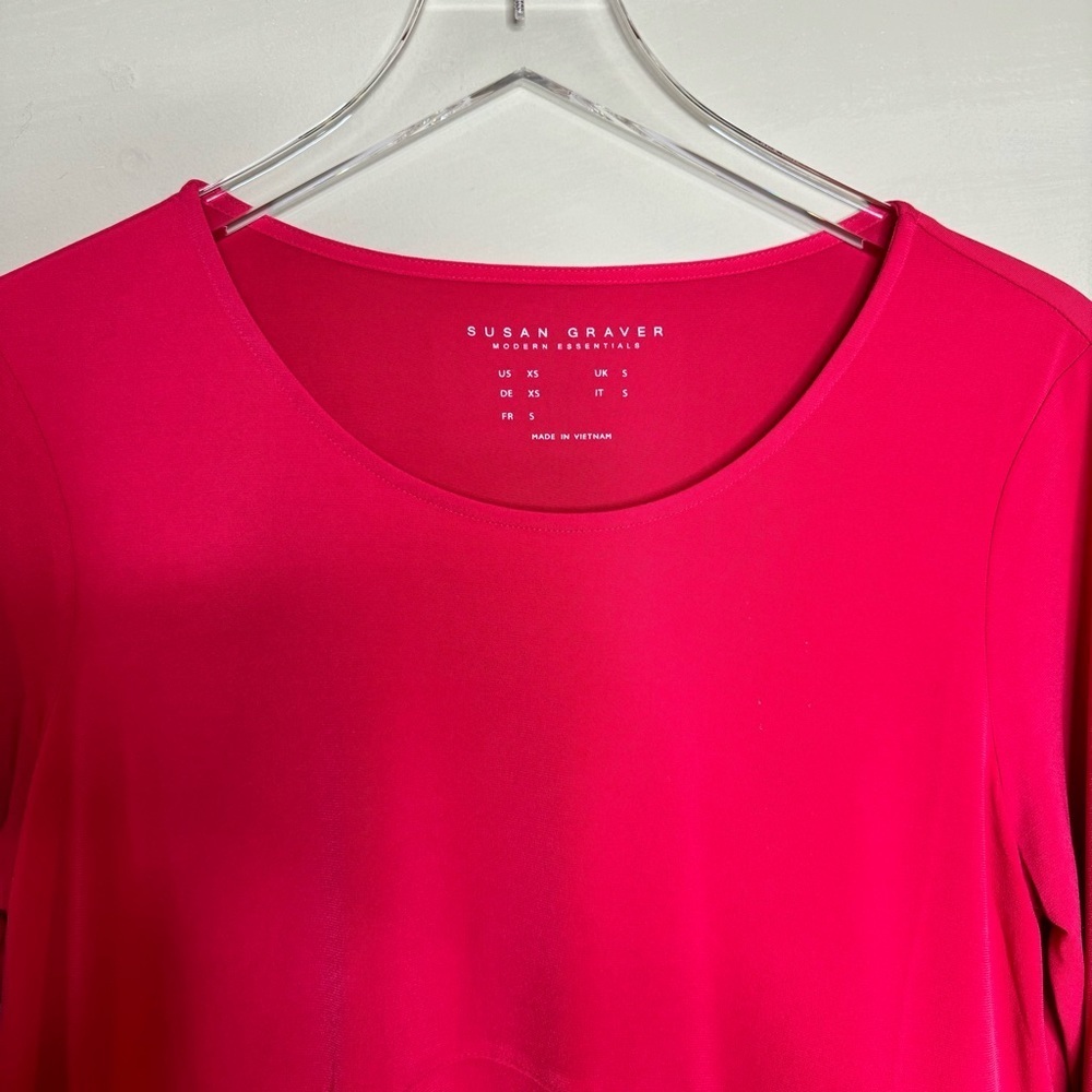 Susan Graver Weekend Pink Crew Neck Long Tunic Pockets - Picture 3 of 9